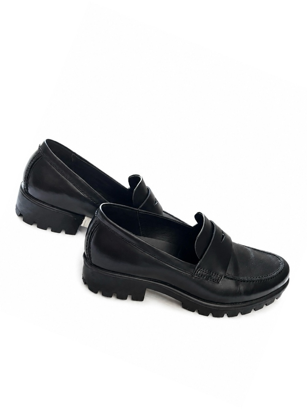 ECCO TrayTech Black Leather Lug Sole Penny Loafers EU 39 US 8-8.5